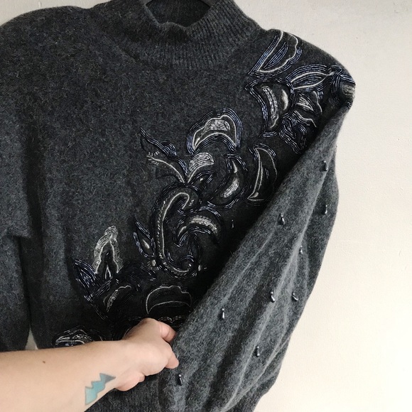 Vintage Beaded Wool Sweater - Picture 5 of 7